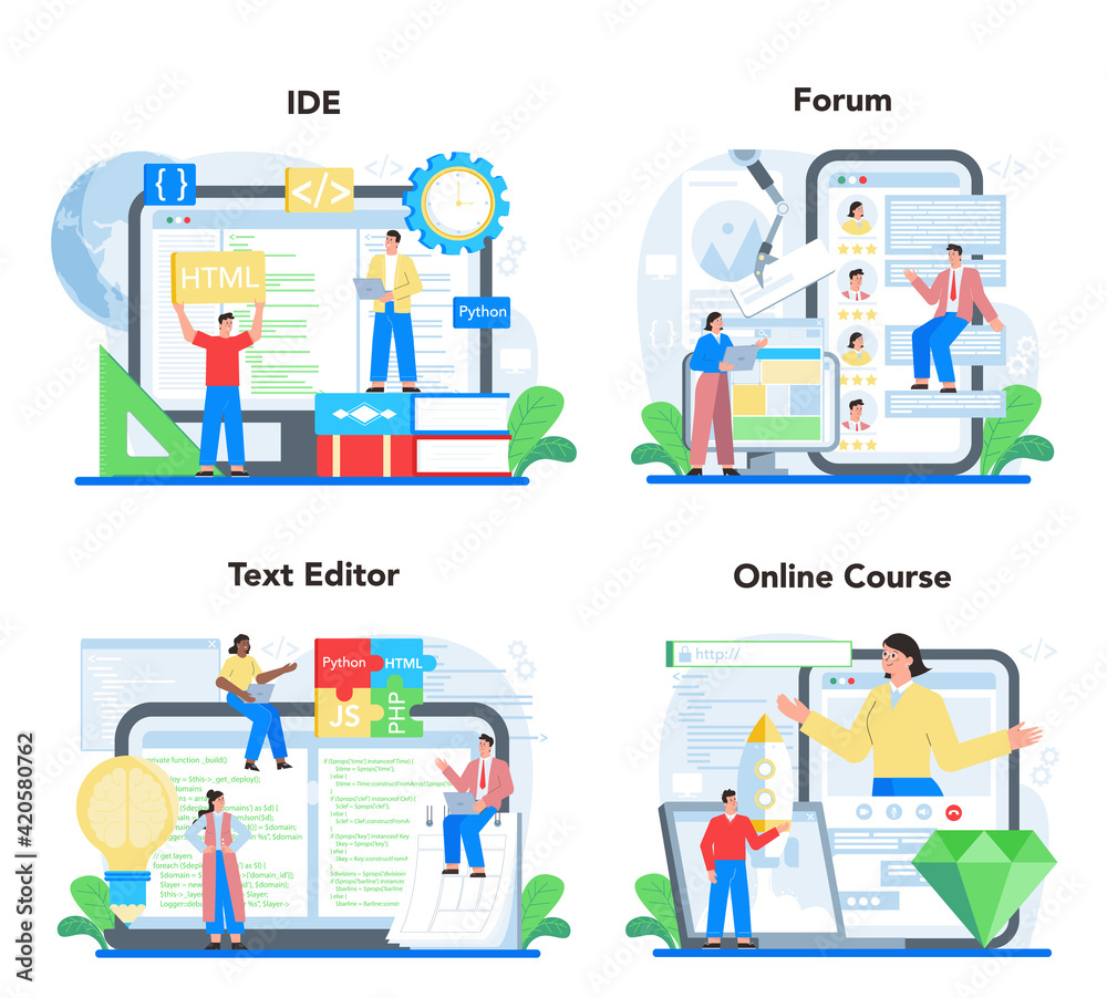 Wall mural web development online service or platform set. website optimization