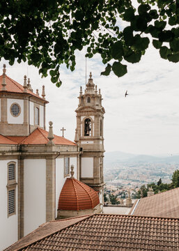 Big church with city overview on the background
