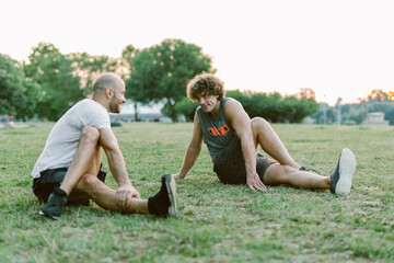 Two man workout in the park
