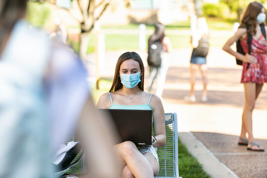 Covid: Girl With Face Mask Taking Online Class