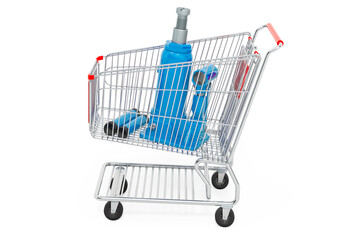 Shopping cart with hydraulic bottle jack. 3D rendering