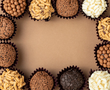 Typical brazilian brigadeiros, various flavors with room for text