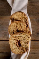 Tipical summer dish of Puglia - friselle. Classical apulian dried bread called freselle. Healthy vegetarian food, above view, with copy space
