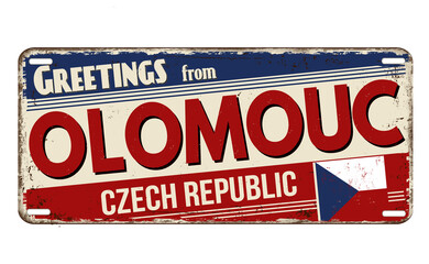 Fototapeta premium Greetings from Olomouc vintage rusty metal plate
