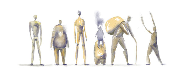 Architectural watercolor  human sketch on white