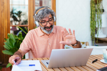 Productive employee remote working from terrace