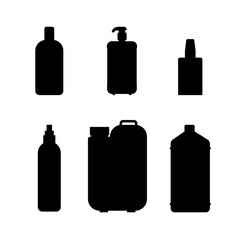 Set of plastic household containers Vector illustration Different icons of jars and bottles for cleaning and washing isolated on white background