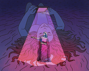 Girl In Bed Watching Virtual Music Concert On Phone