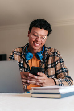 Teenager studying at home