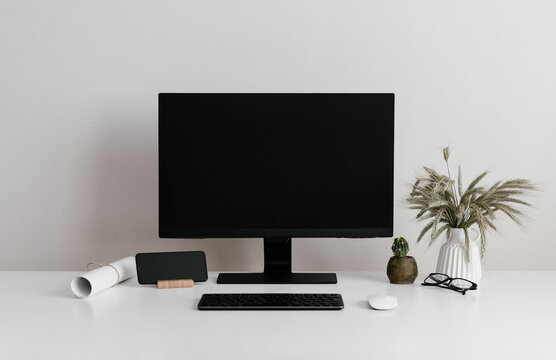 Modern light workplace with computer