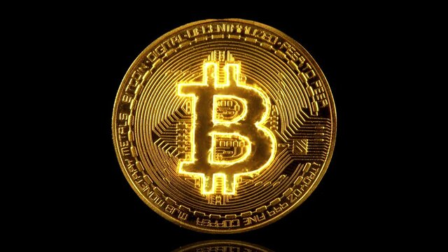 Bitcoin crypto currency. BTC coins. Blockchain technology, Bitcoin mining concept. bitcoin animation.
