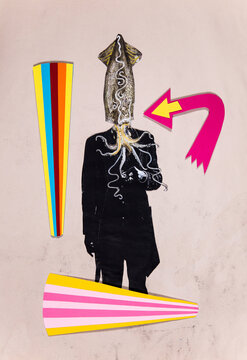 Squidhead man collage