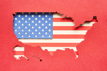 Paper USA map with flag