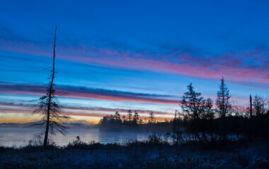 USA, New York, Adirondack Mountains. Raquette Lake at sunrise.