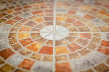 Colored floor tiles installed for renovation.