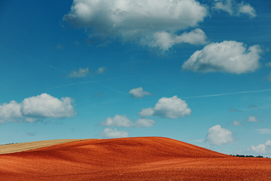 Red mountain with blue sky