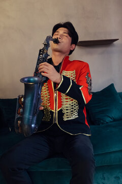 Saxophone player in the room