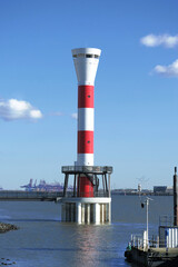 View of the port of Hamburg and the lighthouse on the banks of the Elbe