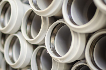 Sewage pipes in gray for laying the pipeline.