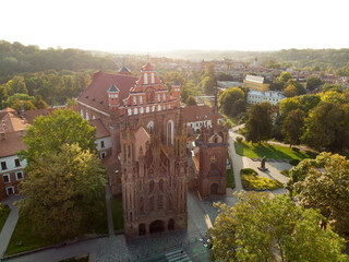Aerial view of St. Anne Church and neighbouring Bernardine Church, one of the most beautiful and probably the most famous buildings in Vilnius.