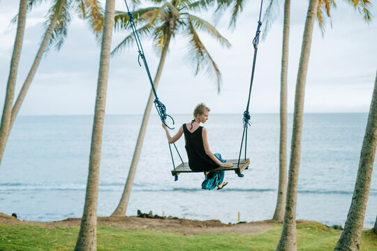 Girl Swing Ocean Palm Trees Ocean View Beutiful
