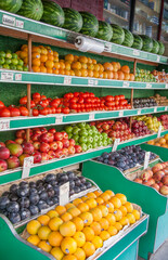 Street market in Manhattan, New York. Colorful fresh fruit and vegetables.