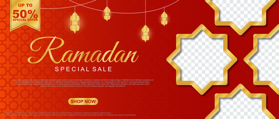 Special Sale Ramadan Sale Islamic Ornament Lantern Banner Template. Suitable for social media post and web header. vector illustration