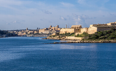Fototapeta na wymiar Landscape with old Fort Manoel on Manoel Island in Gzira, Malta
