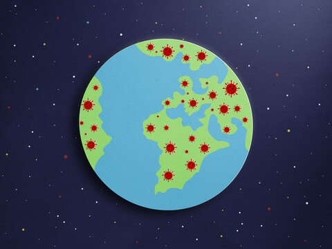 Planet earth plagued by coronavirus concept art