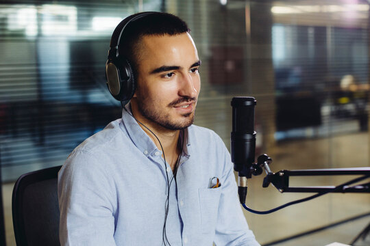 Man recording a podcast