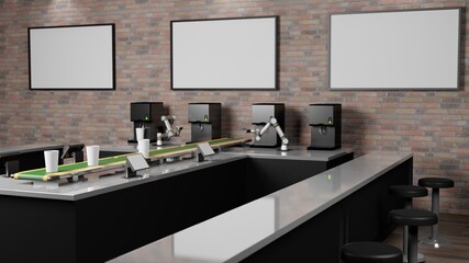 Coffee machine concept Automatic. In a coffee shop.3D render.