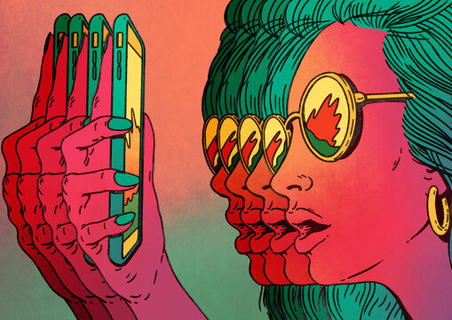 Girl With Glasses Watching At Her Phone