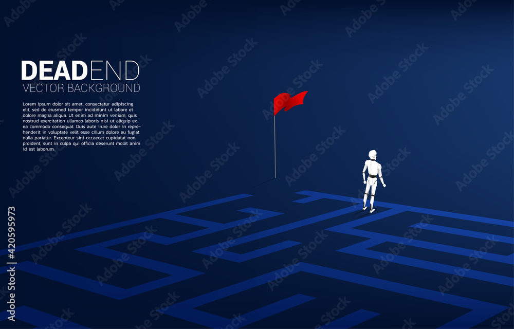 Poster Robot at dead end of maze. Robot concept for problem and wrong decision.