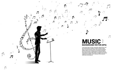 vector conductor and music melody note dancing flow . Concept background for song and concert theme. © Panithan