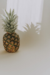 Pineapple, a Ripe, Fresh Fruit Food, Whole, Isolated on White summer sun light with shadow ,  side view - 420596741