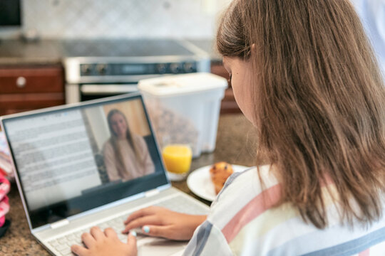 Morning: Girl Working On Project From Home Because Of Pandemic