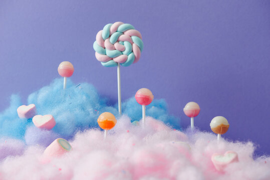 Sweet purple lollipop candy world