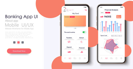 Online Banking Mobile Apps UI, UX, GUI set with wallet, shopping, my Account, fund Transfer, bill payment, products details. Mobile banking interface vector template. Online payment. E-payment screen