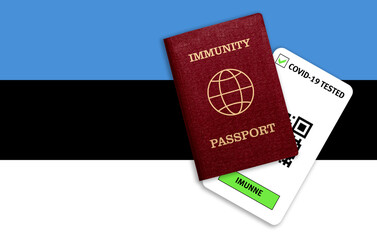 Immunity passport and test result for COVID-19 on flag of Estonia