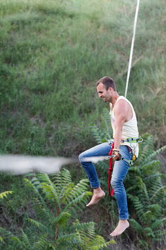 Highline slacklining on a summer day