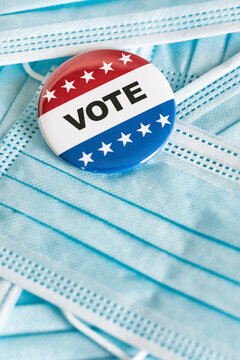 Vote Button For USA Election On Pandemic Fask Mask