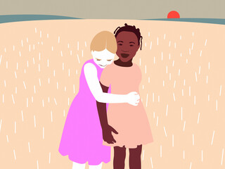 Two girlfriends' hug