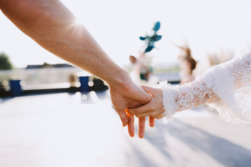 Couple strolling outdoors