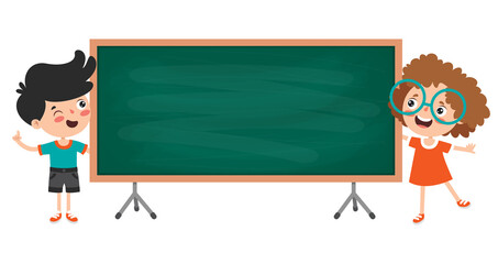 Funny Children With Empty Blackboard