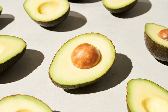 Halves of avocado with seeds
