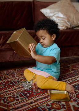 little girl playing and spending time at home