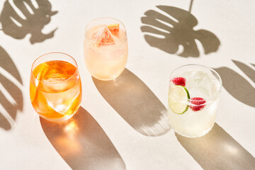 Glasses of cold summer cocktails