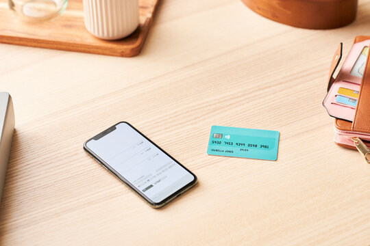 Smartphone and credit card for online shopping