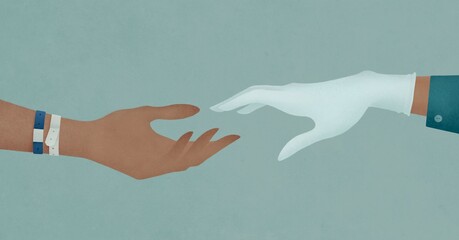 Doctor reaching hands to patient. Healthcare concept.