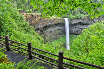 Silver Falls State Park, Oregon. South Falls and trail leading to it.